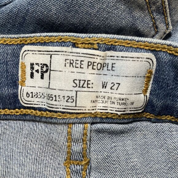 Free People 27 High Waisted Busted Knee Medium Wash Blue Skinny Stretch Jeans - Picture 5 of 6